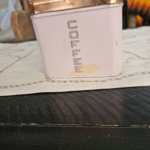 Pastel Pink Metal Coffee Canister with Copper-Tone Lid